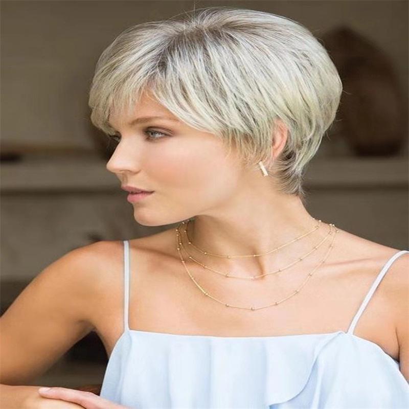 Short White Wigs for Women Synthetic Hair Cosplay Wig with Bangs Straight Anime Movie Costume Party Halloween Drag Queen Wig