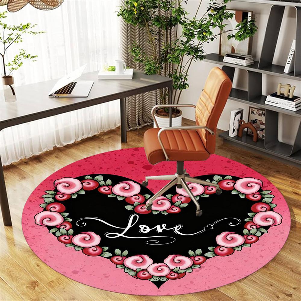 1pc Heart Love Round Chair mat office Area Rug - Non-Slip, Floor Mat for Office, Bedroom, Ideal home decor gift c0112034