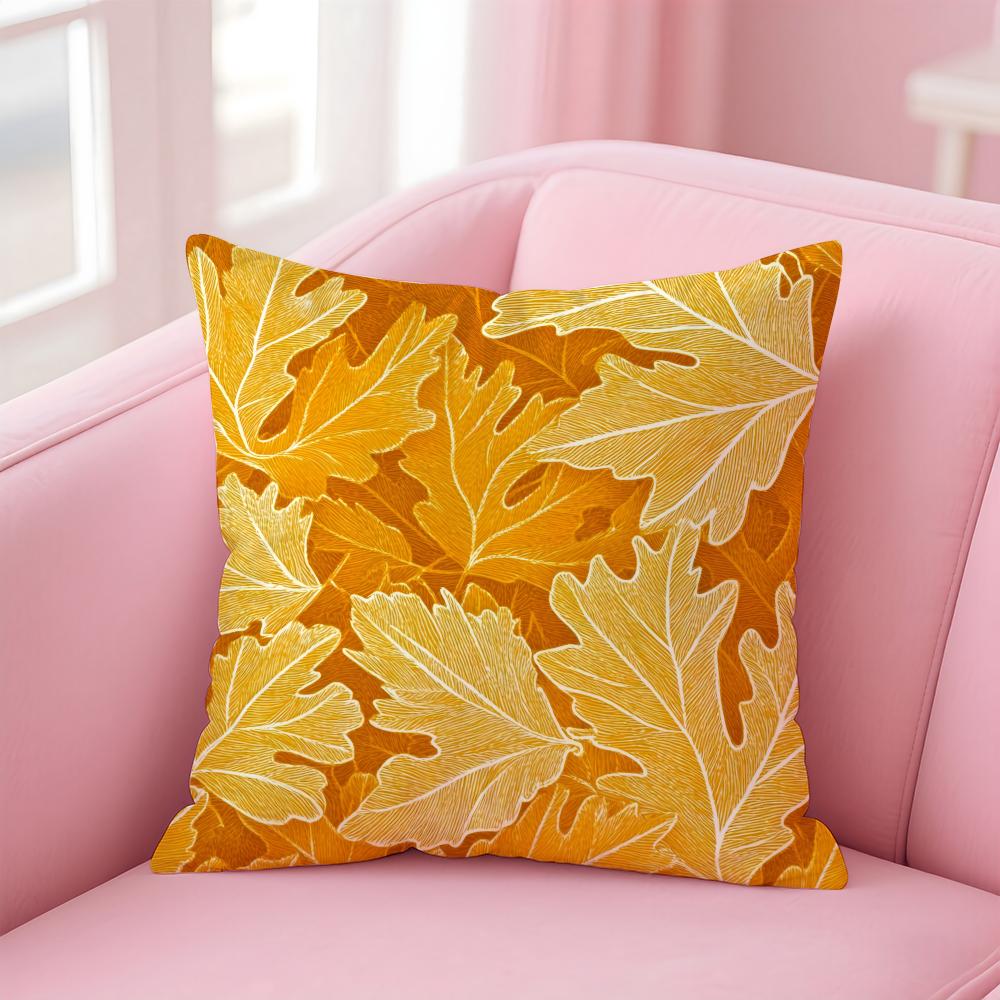 Simple Classic Retro Style Leaf and Plant Cushion Cover Pillowcase Short Plush Invisible Zipper Room Sofa Cushion Cover