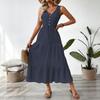 New Women's Summer Dress European Style Simple Solid Color V-neck Sleeveless Strappy Casual Dress