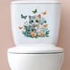 Adesivo per toilette con farfalle di gatto cartone animato, rimovibile, autoadesivo, in PVC impermeabile, soggiorno, camera da letto, bagno, arte della parete, decorazione floreale per animali