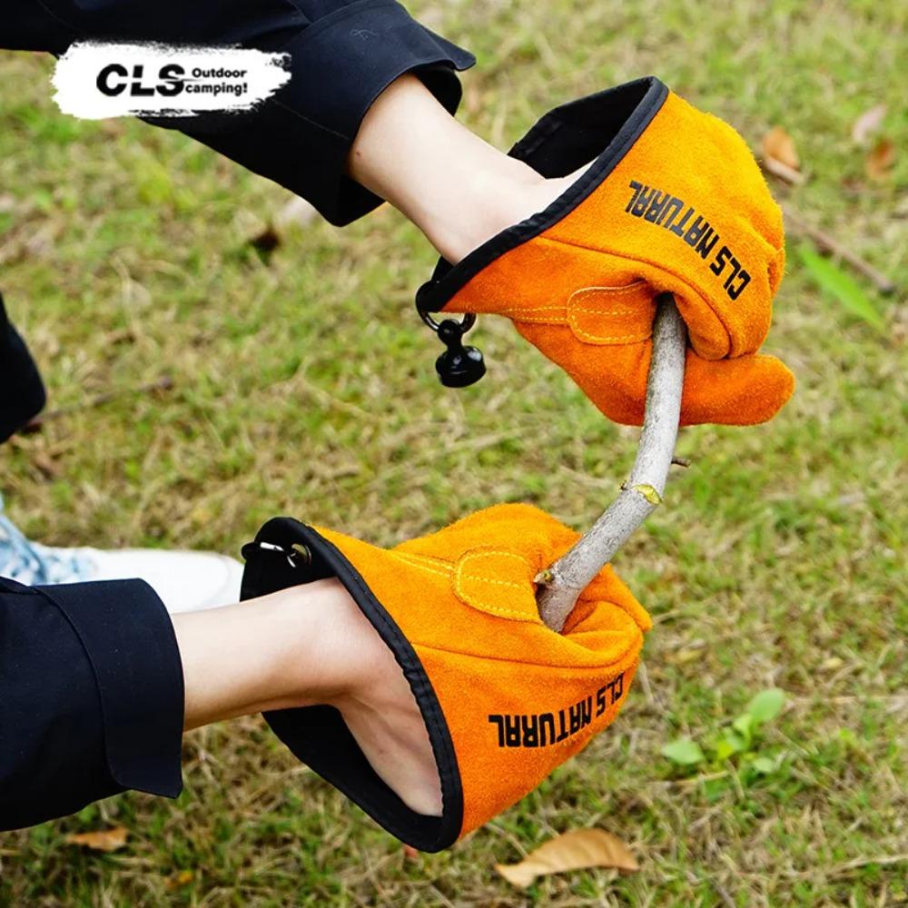 Outdoor Anti-scalding First Layer Cowhide Gloves, High Temperature and Fire Resistance Camping BBQ Heat Insulation Gloves Unisex