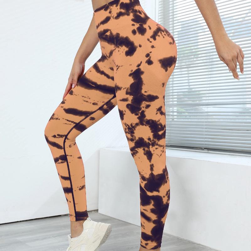 Evropské a americké batikované legíny na jógu s vysokým pasem: Zvedání boků, Podpora břicha, Ručně malovaný design pro ženy.