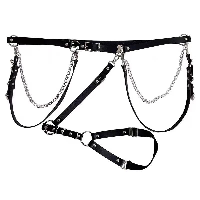 Women Skirt Belt PU Leather Hip Hop Style Sexy Jeans Dress Heart Punk Belt with Metal Waist Chain Female Apparel Accessories