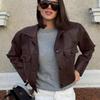 American Retro Cropped Leather Jacket For Women Loose Motorcycle Fashion Outerwear