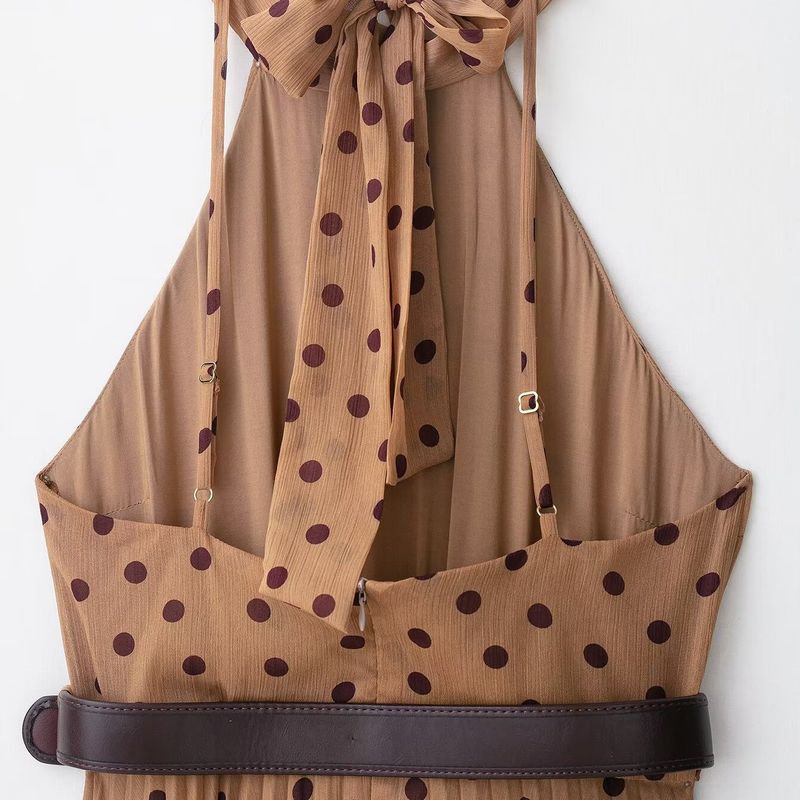 Kaslead New Women clothes Western Style Fashion Polka Dot Belt Midi Dress 8642802 930