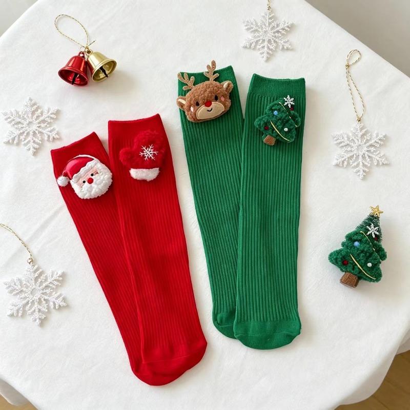 Christmas Stockings Children Autumn and Winter New Plush Socks Bow Natal Year Medium Tube Lolita Christmas Red Medium Tube Socks