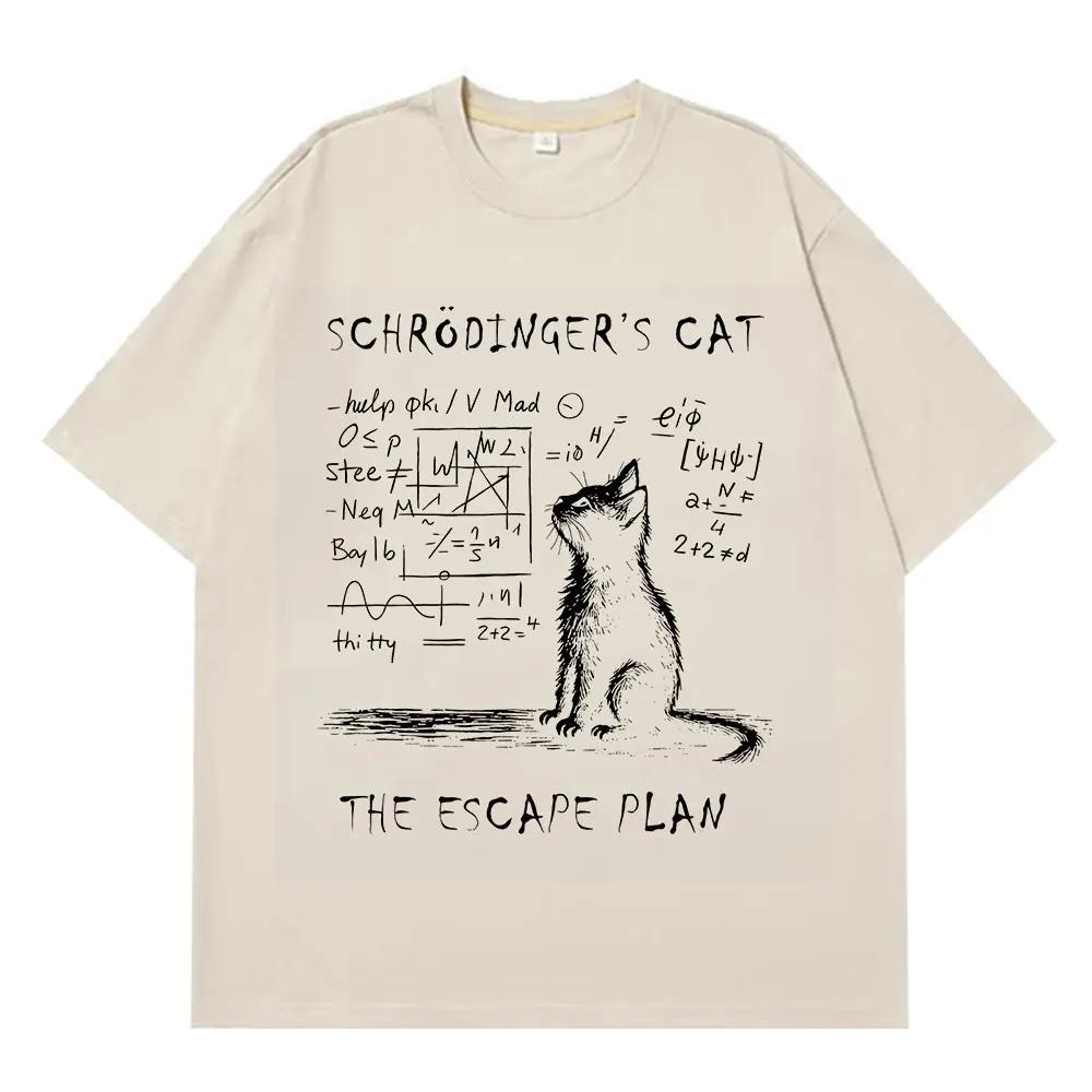 Pánské fyzika kvantová mechanika kočka kreativní potisk krátký rukáv 100% čistá bavlna tričko, street casual volné oblečení