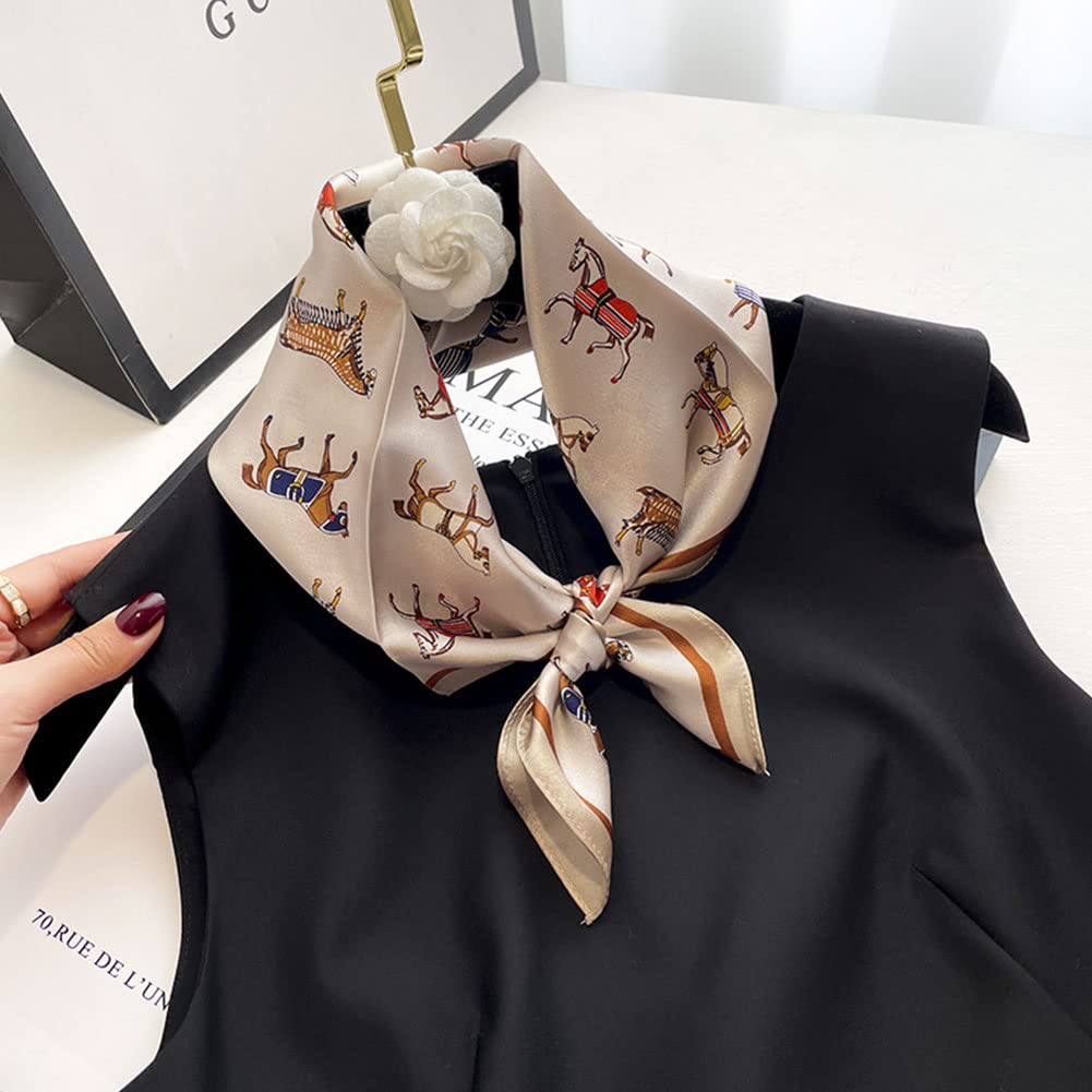 Natty Company Retro Illustration Print Square Stylish Soft To the Shiny and Neckerchief for Korean Style & Women's Scarf, 53x53cm, Silk-Like, Touch,