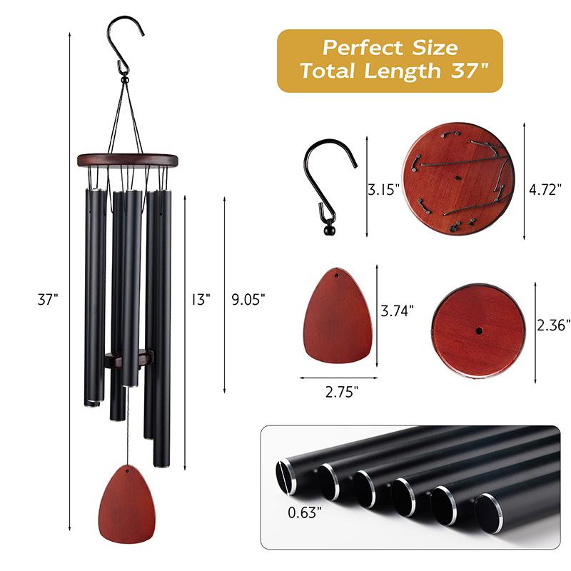 Metal Windchime Aluminum Windbell Wind Chimes 6 Tubes Chimes Home Decoration Craft Outdoor Garden Patio Notes Zen Meditation