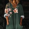 Loose Fit V Neck Floral Print Maxi Dress with Short Sleeves and Pockets Comfortable Casual Style Kaftan for Women