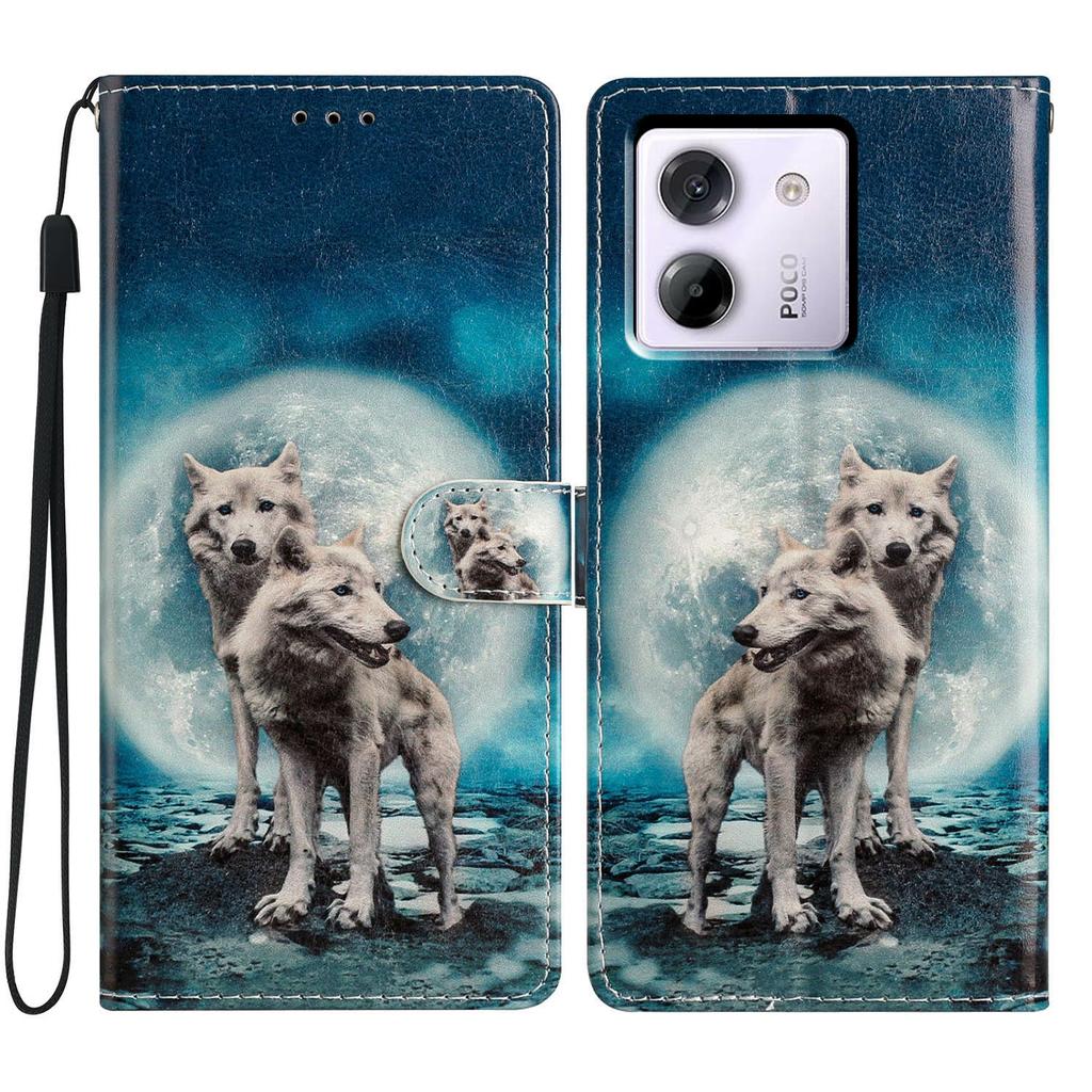 Für Xiaomi Poco M7 Pro 5G Brieftasche Hülle PU Leder Musterdruck Ständer Handyhülle mit Riemen