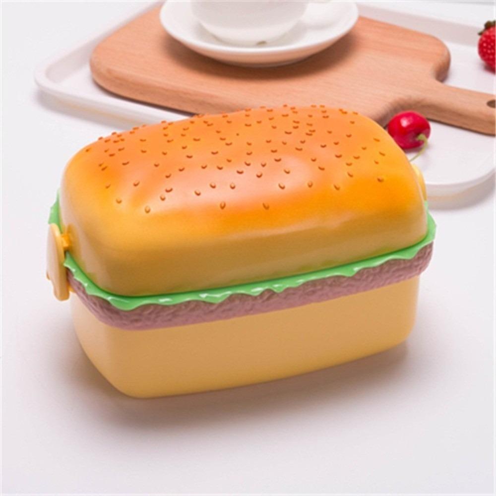 With Fork Spoon Hamburger Lunch Box Microwavable Food Storage Container Portable Lunch Box Picnic