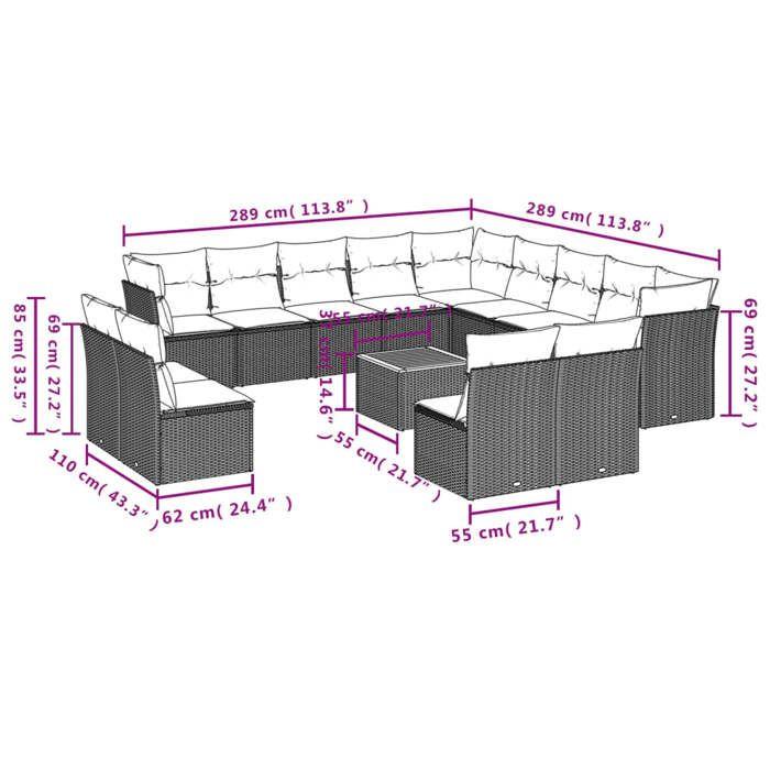 VidaXL Garden Lounge Set with Cushions 14 Pcs, Patio Sofas, Furniture Set, Outdoor Terrace Furniture, Black 3223935