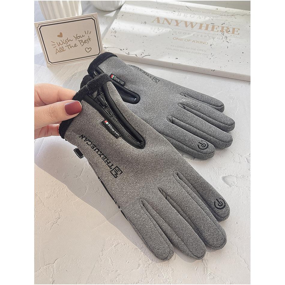 Pogrubione polarowe sportowe zapinane na zamek rękawiczki rowerowe z alfabetem