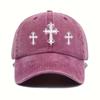 Berretto da baseball unisex con stampa di croce gotica, effetto invecchiato, regolabile, in cotone, cappello casual vintage