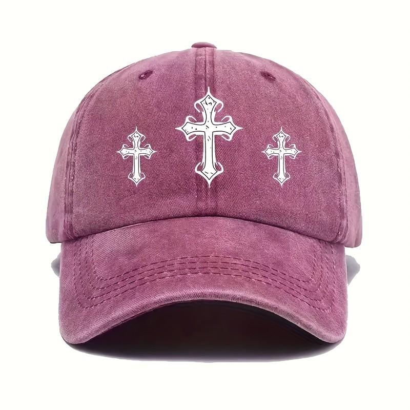 Berretto da baseball unisex con stampa di croce gotica, effetto invecchiato, regolabile, in cotone, cappello casual vintage