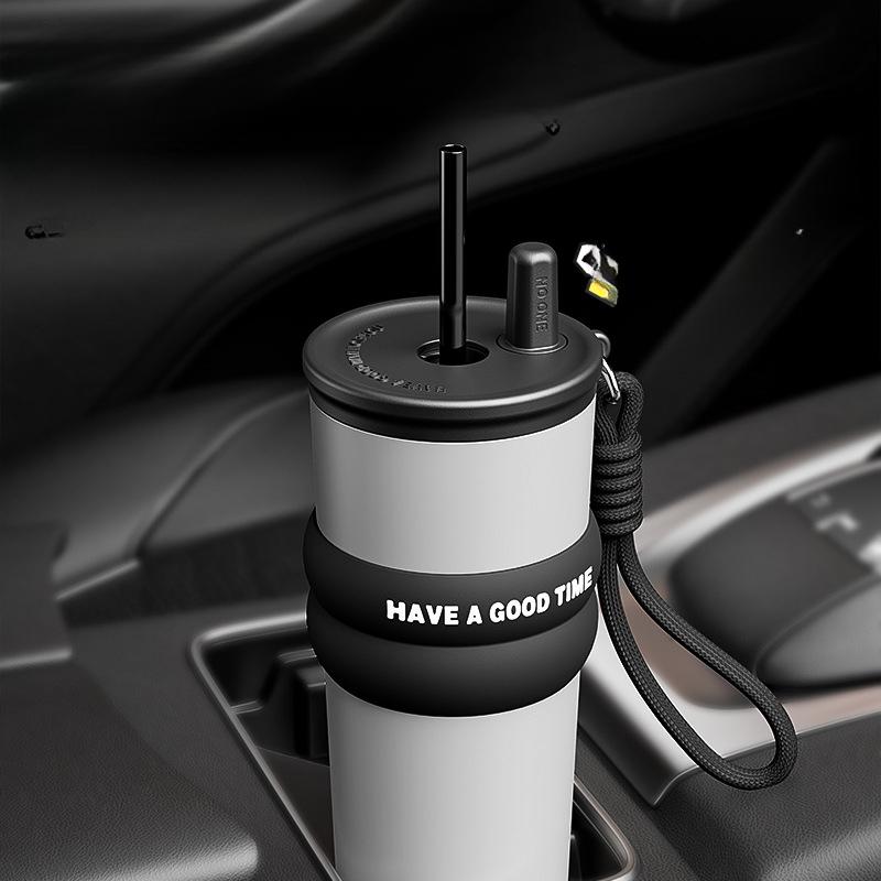 Straw Thermos Drinking Cup Boys Stylish Female Car Stainless Big Cap Coffee Cup Portable Accompanying Drinking Cup Durable Durable