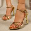 Women New High Heeled Sandals with Multiple Straps Slingback Sandals Women Open Toe Nude Straps Simple and Sexy Shoes for Women