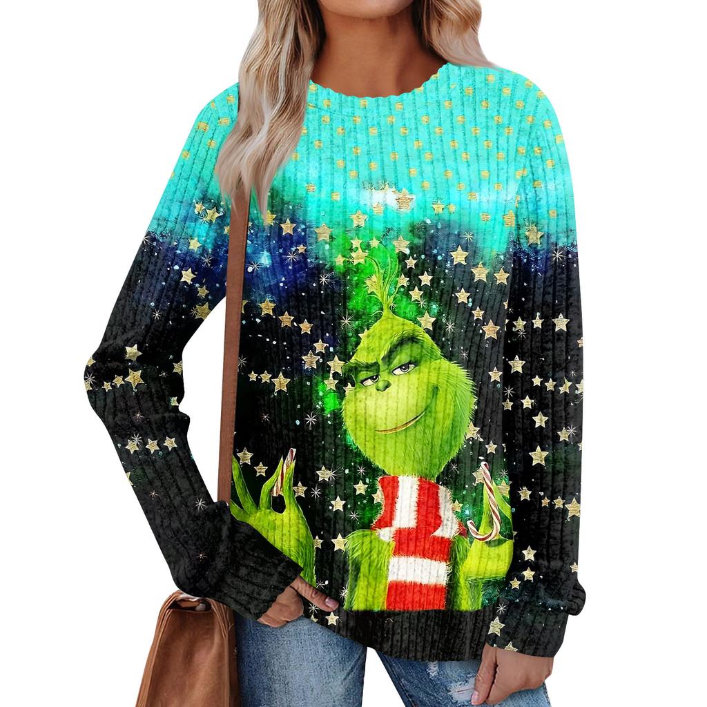 Women's Printed Lightweight Brushed-Cotton Round Neck Top