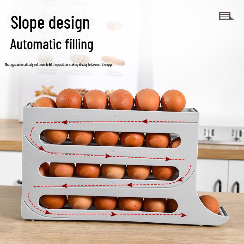 Automatic Rolling Multi-Layer Egg Storage Box for Fridge and Countertop
