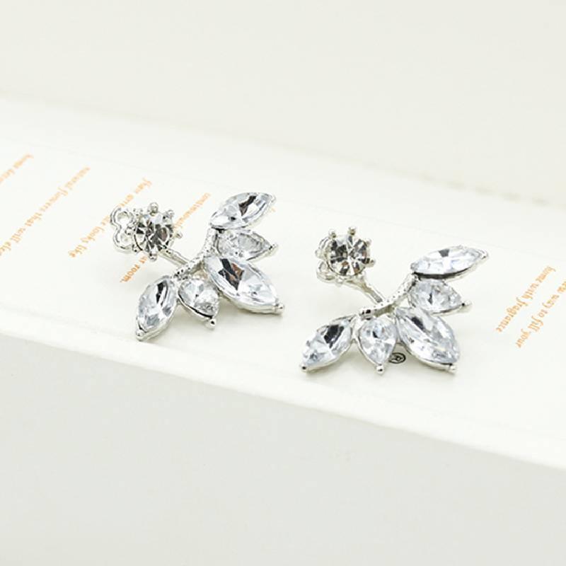 Fashion Elegant Silver Needle Zircon Daisy Tree Leaves Water Earrings Drops