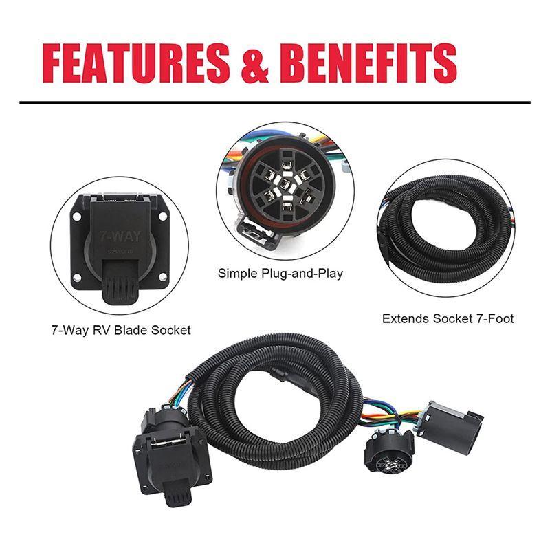 Authentic Trailer Wiring Harness Extension 56070 7 Foot 7Pin For Vehicle-Side Truck Bed For Chevy Dodge Ram GMC Ford Toyota