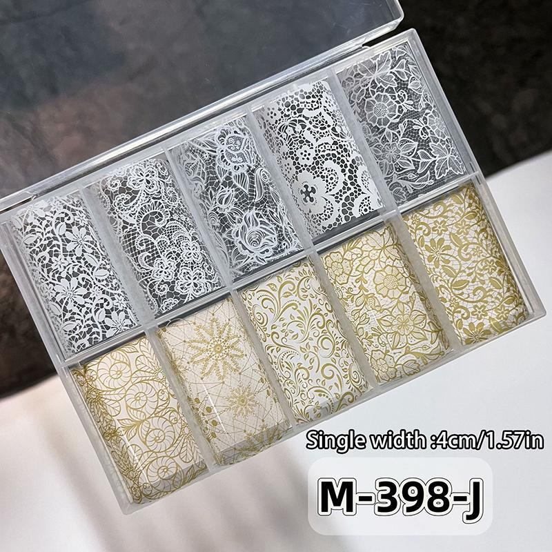 1/10 Rotolo Elegante Bianco Nero Pizzo Fiore Unghie Foil da Trasferimento Fantasia Retrò Floreale Cielo Stellato Carta Adesiva Manicure Accessori