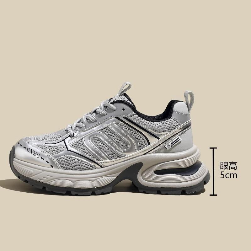 Platform dad shoes women's 2025 new spring and autumn summer breathable net shoes increase height versatile and explosive casual sports shoes