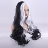 Anime 65 cm CRUELLA de Vil Schwarz & Weiß Langes Lockiges Haar für Deville Hitzebeständige Cosplay Kostüm Perücken Zubehör