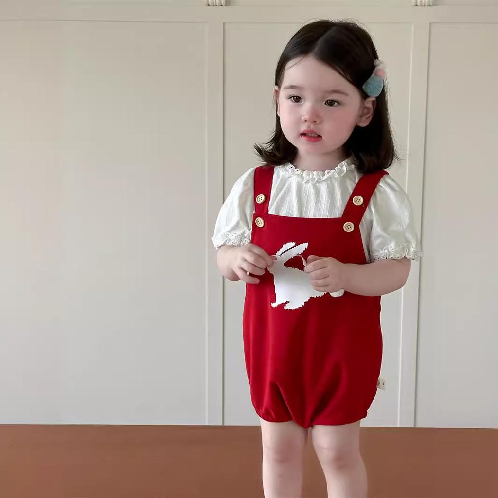 

Charming Short Sleeve T-shirt And Playful Suspender Shorts Set For Little Girls Perfect For Summer White TShirt,66cm