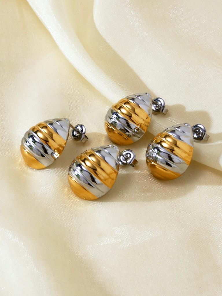 1 Pair Of New Trendy Fashion Gold Steel Colour With Half Round Ball Stainless Steel 18K Gold Plated Earrings Women'S Jewellery