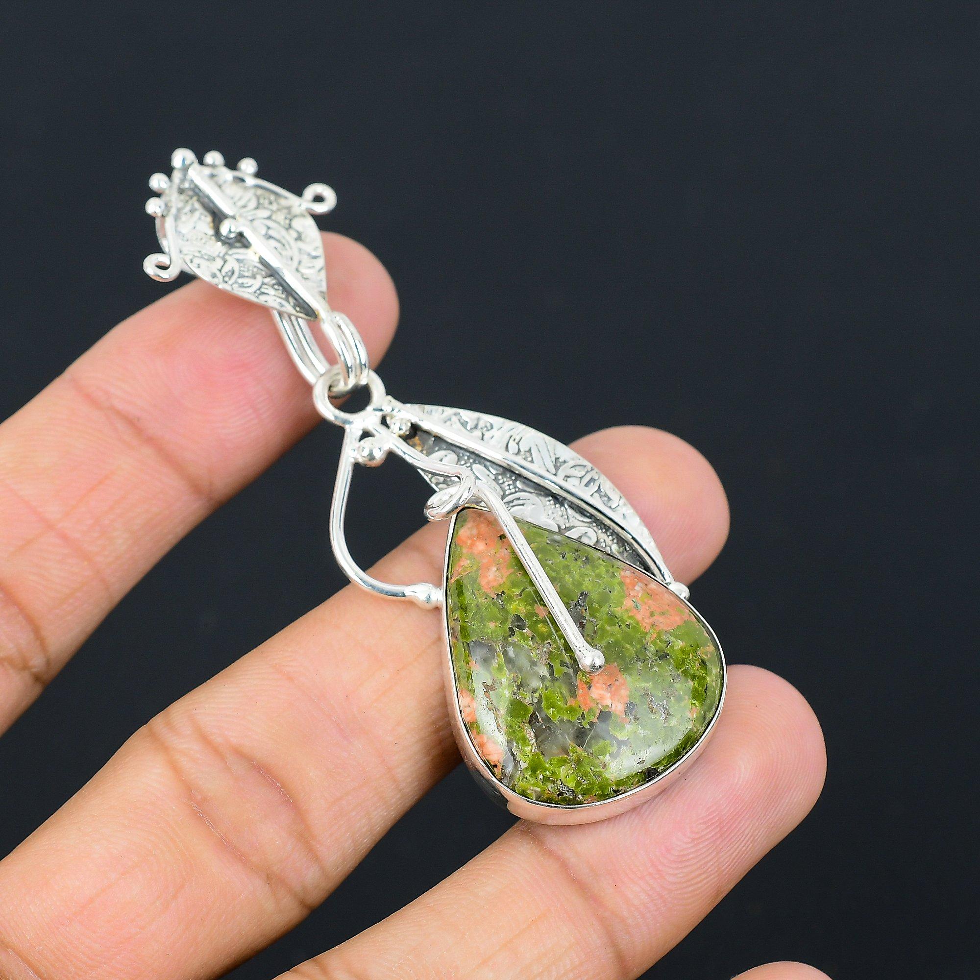 925 Sterling Silver Unakite Stone Birthday Mother Engagement Anniversary Pendant