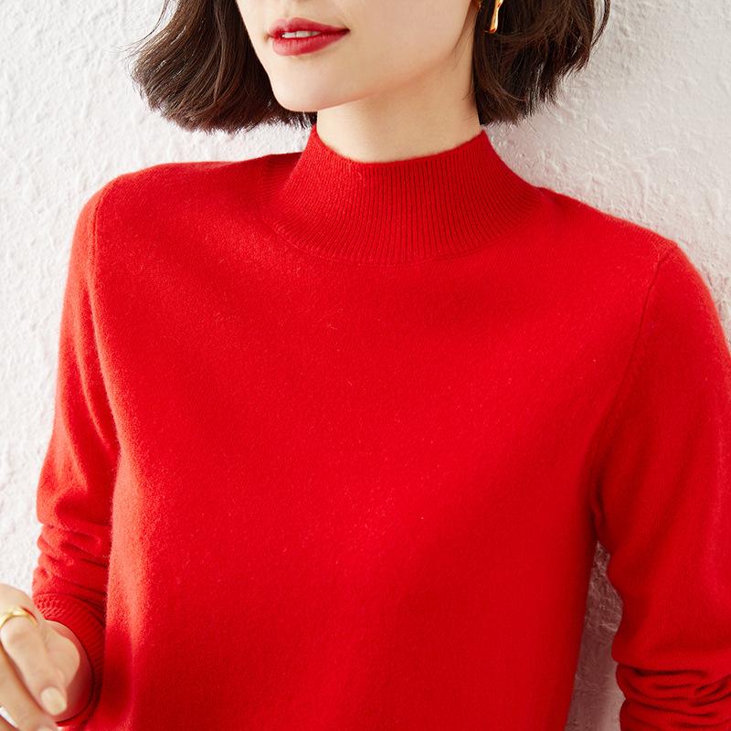 Women's Knitted Half High Neck Sweater - Solid Color, Warm Thick, 2024 Autumn/Winter New Style