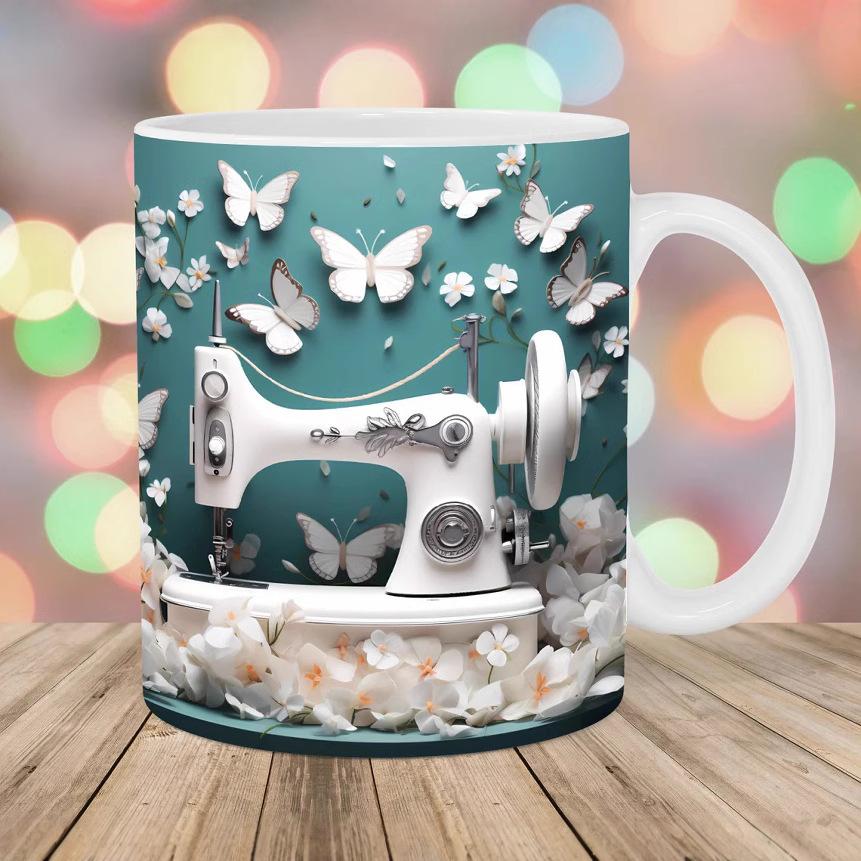 Sewing Machine 3D Flat Sewing Machine Ceramic Coffee Mug Tea Cup Europe, America Germany France