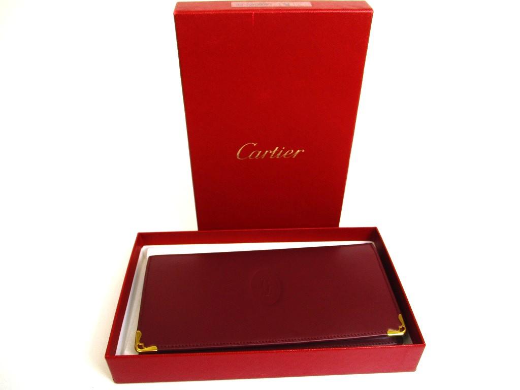 Authentisches Cartier Must de Cartier Bordeaux Leder Langes Klapp-Scheinportemonnaie #b131 Geöffnete Schachtel