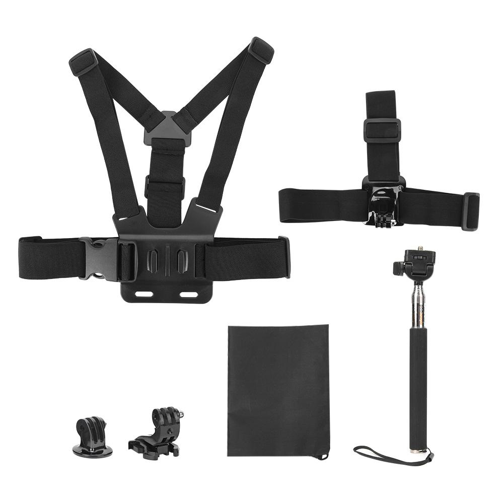 5 in 1 Universal Action Camera Accessories Kit for Gopro Sports Cameras Head Strap Mount Chest Harness Selfie Stick