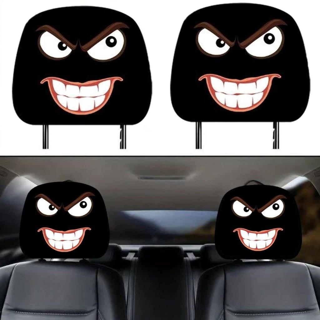 2PCS Funny Cartoon Car Front Seat Headrest Cover Cartoon Eyes Car Headrest Cover Halloween Christmas Funny Car Decoration