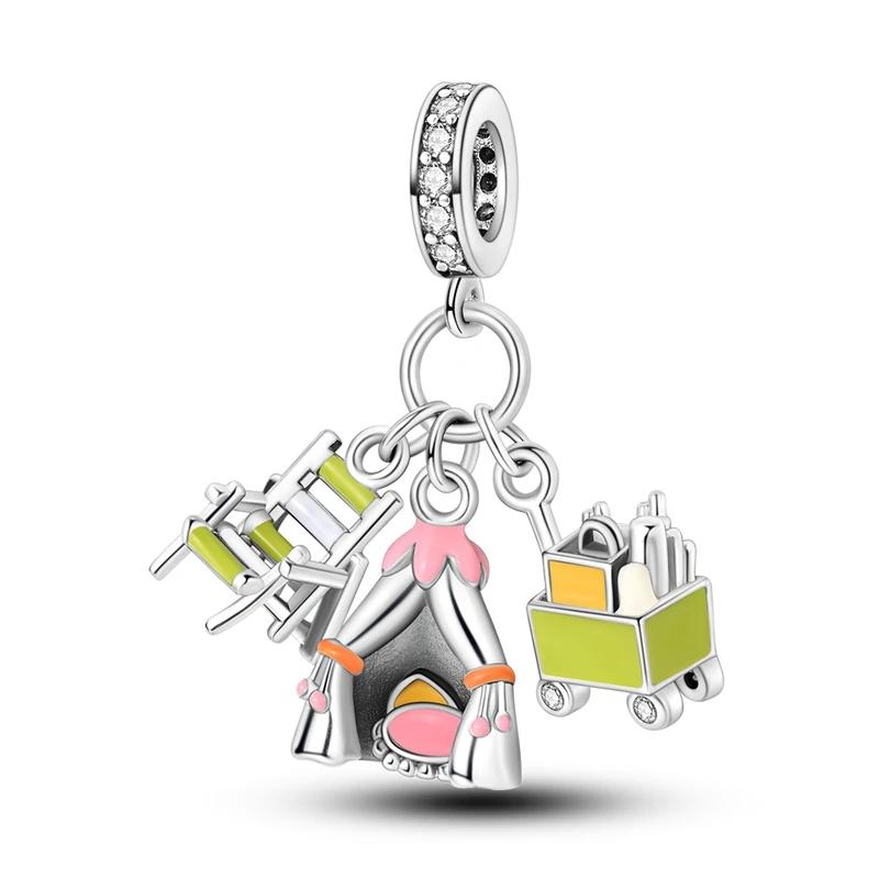 Brand New Copper Metal Sewing Machine Lipstick Couple Series Charm Bead Component Compatible With 4mm Bracelet High Quality Fine Jewelry Charm Bead