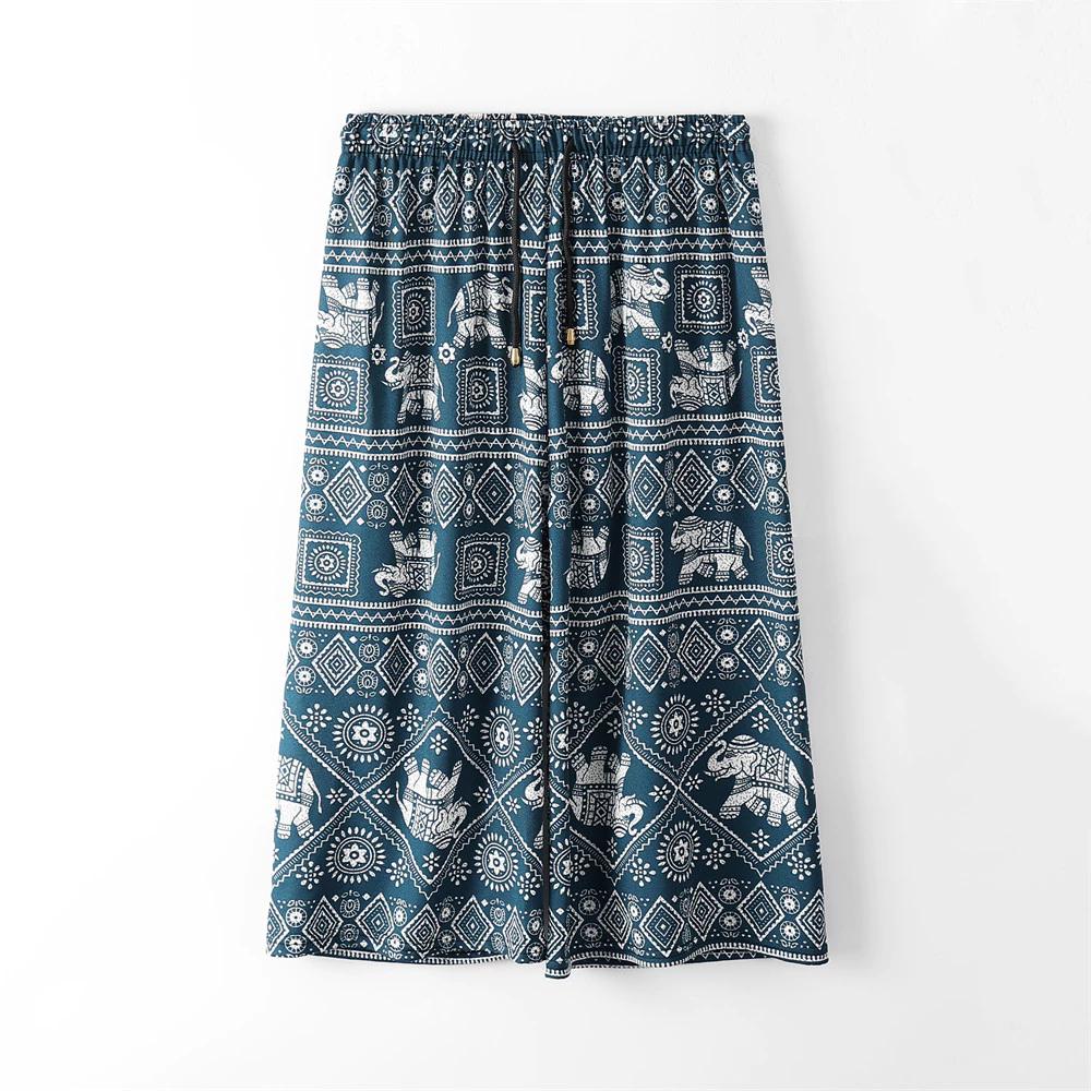 Elephant Pants Loose Legs Adjustable Elastic High Waistband Strap Rope Women Men Unisex Print Thailand Casual Streetwear Beach Bohemian Retro Vintage