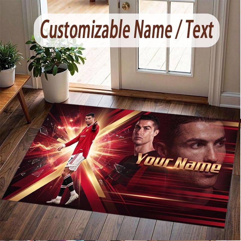 Custom Rug Cristiano Ronaldo Pattern Print Name Text Soft Non‑Slip Floor Carpet for Home Indoor Decoration