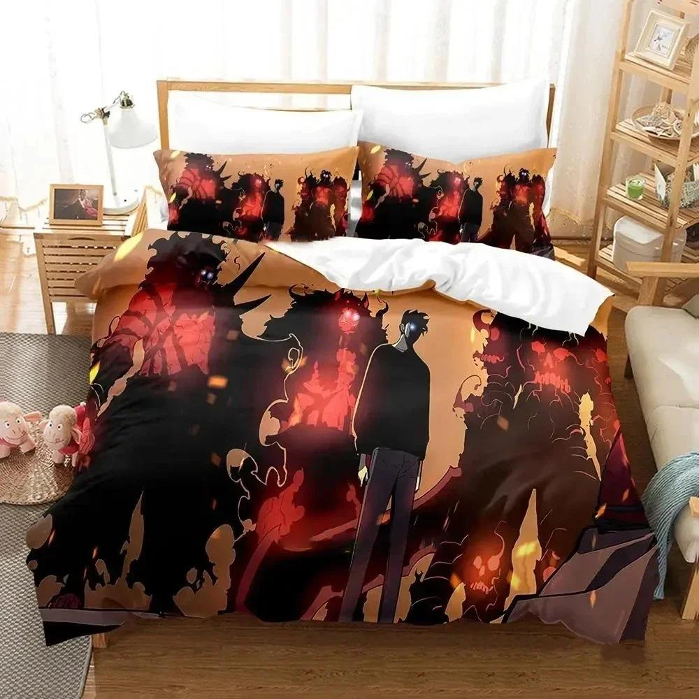 3D Print Fashion Anime Solo Leveling Bedding Set Boys Girls Twin Queen King Size Duvet Cover Pillowcase Bed Boys Adult Bedroom