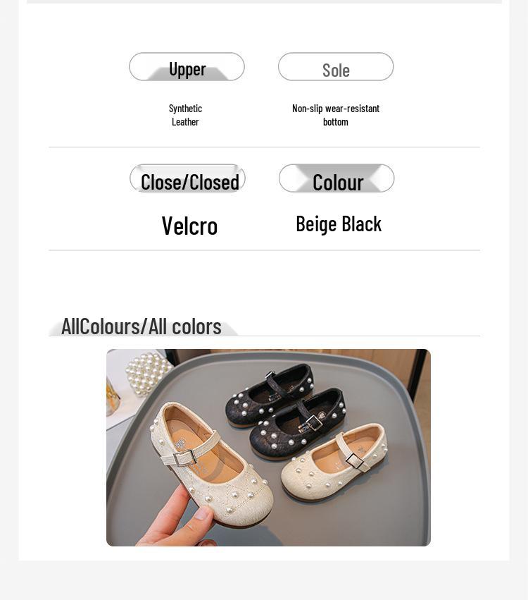 Girls' Black Soft-Soled Leather Mary Janes with Pearls - New 2026 Spring/Autumn Ballet Performance & Casual Shoes