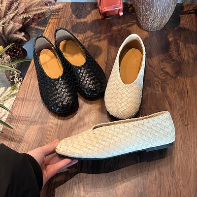 Première couche semelle intérieure en peau de mouton Chaussures Mary Jane 2026 printemps tissé bouche peu profonde chaussures simples chaussures plates