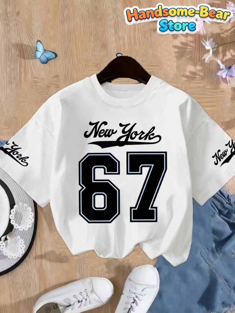T-shirt Meme 67 pour Enfants Drôle Impression Numérique 3D Numéro 67 Maillot de Football T-shirt Style Maillot Lâche Mode Vêtements pour Enfants