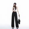 2026 Women's Black Slimming Wide-Leg Casual Pants, Plus Size, Soft Thin Fabric, Straight-Leg Design.