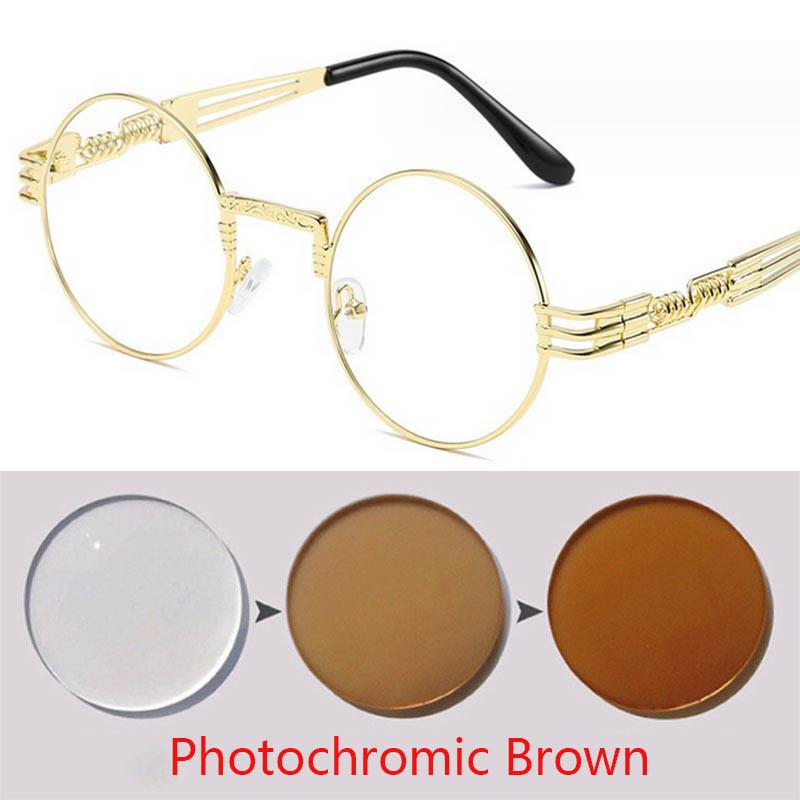 Sph -0.5 -0.75 -1.0 -2.0 Tot -6 Metal Steampunk Zonnebril Mannen Vrouwen Mode Ronde Bril Merk Design Vintage Zonnebrillen Myopia -3.0
