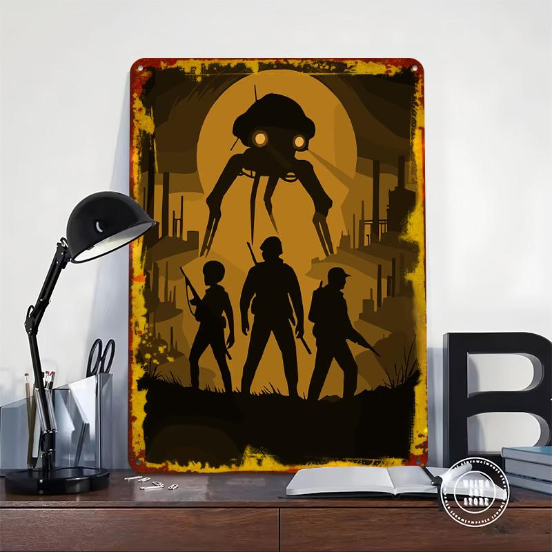 War of the Worlds Silhouette Printed Poster Customized Wall Art Retro Vintage Metal Tin Signs for Garage Decoration Room Decor