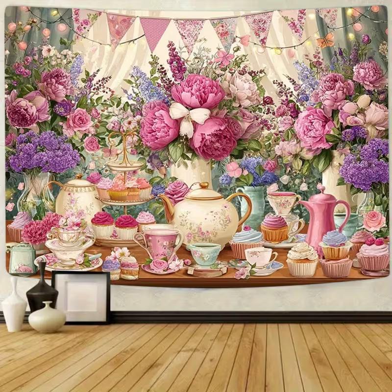 2D Pink Tea Party Backdrop Afternoon Photography Background
