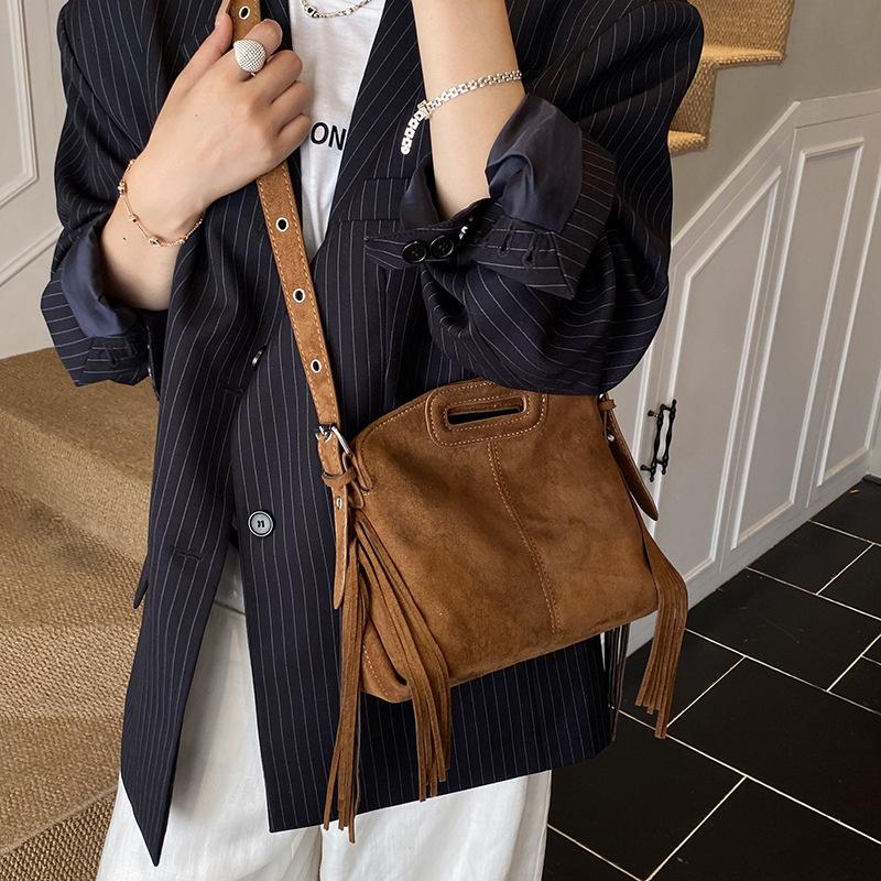 Brand Designer Suede Women's Shoulder Bag Retro Tassel Crossbody Bag Bucket Handbag KTY